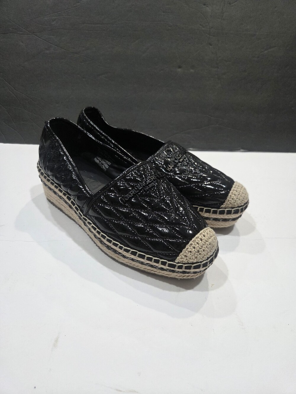 Karl Lagerfeld Desta Black Quilted Espadrille Slip-On Flats - Women's Sz.8